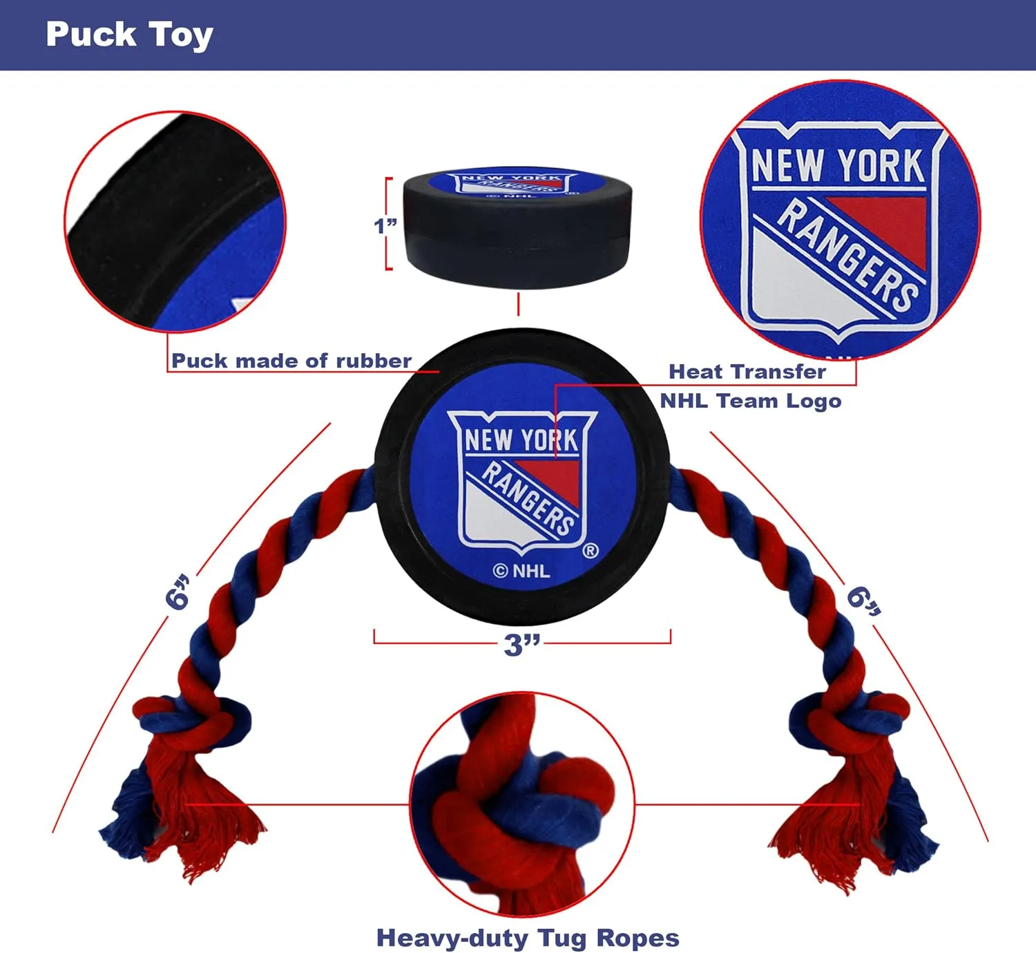 Pets First NHL New York Rangers Puck Toy for Dogs & Cats. Play Hockey with Your Pet with This Licensed Dog Tough Toy Reward!