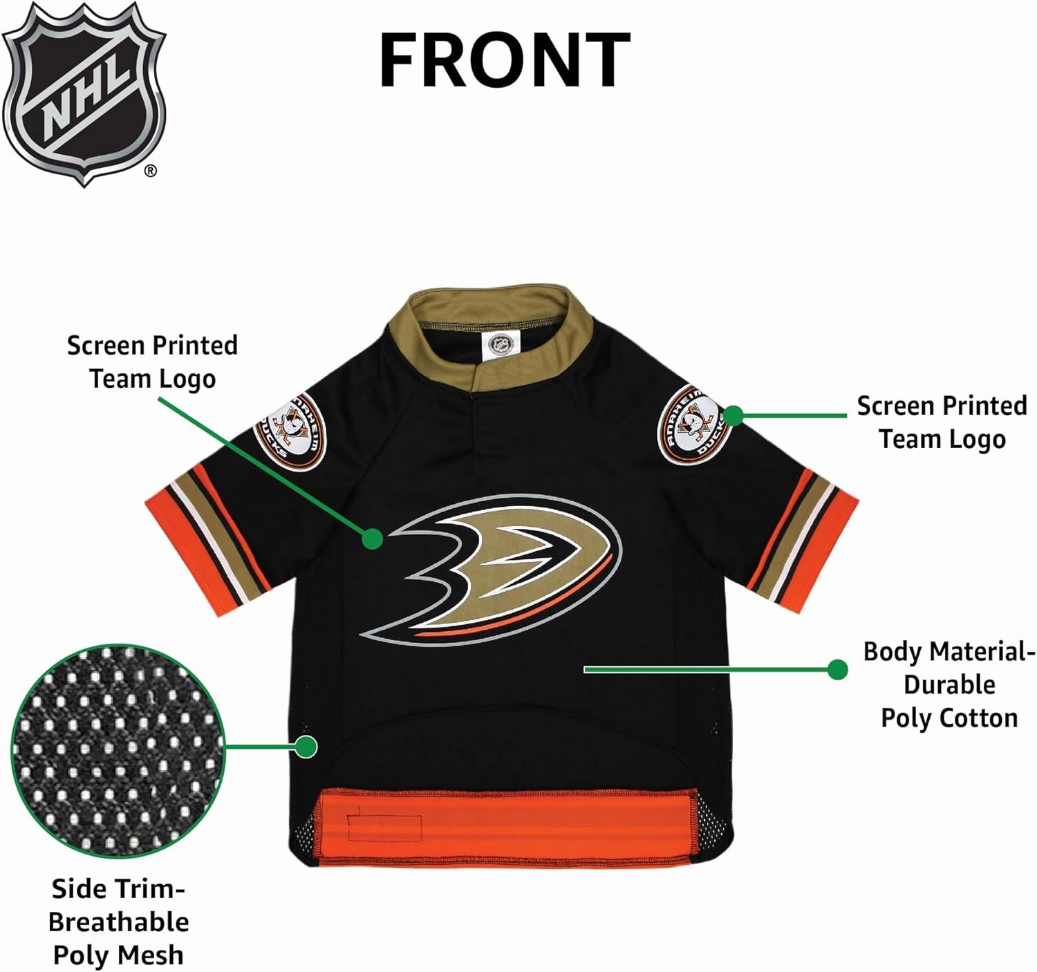 Pets First NHL Anaheim Ducks Jersey for Dogs & Cats, Small. - Let Your Pet Be A Real NHL Fan!