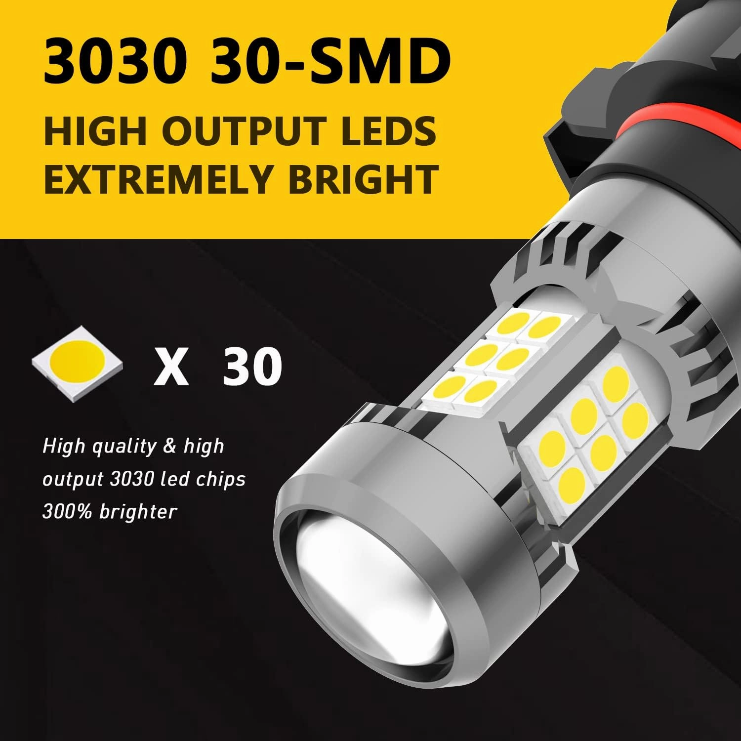 PHINLION PSX24W 2504 12276 LED Fog Light Bulbs, 3200 Lumens Super Bright, 3000K Golden Yellow, 3030 30 SMD Chips, DRL Replacement Lamps for Cars, Trucks, SUVs