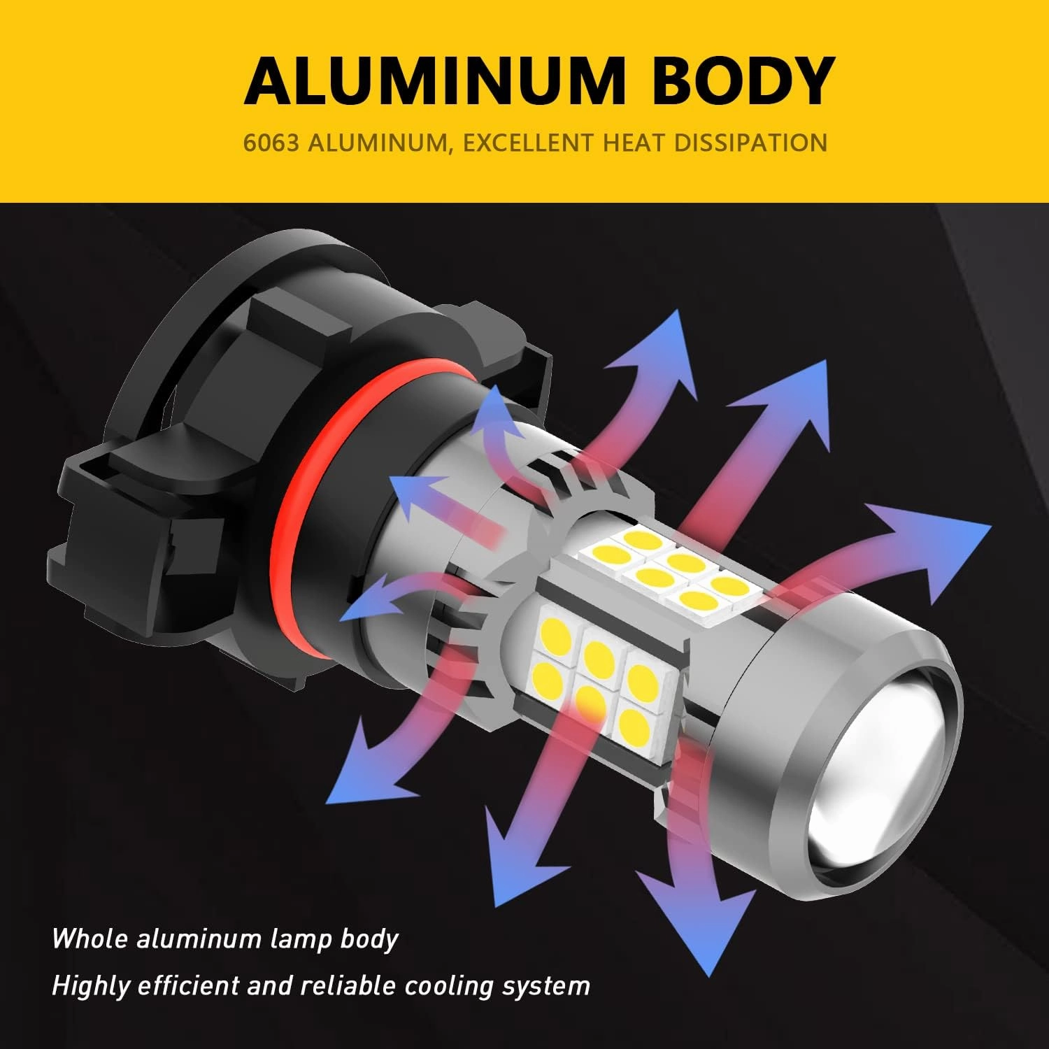 PHINLION PSX24W 2504 12276 LED Fog Light Bulbs, 3200 Lumens Super Bright, 3000K Golden Yellow, 3030 30 SMD Chips, DRL Replacement Lamps for Cars, Trucks, SUVs