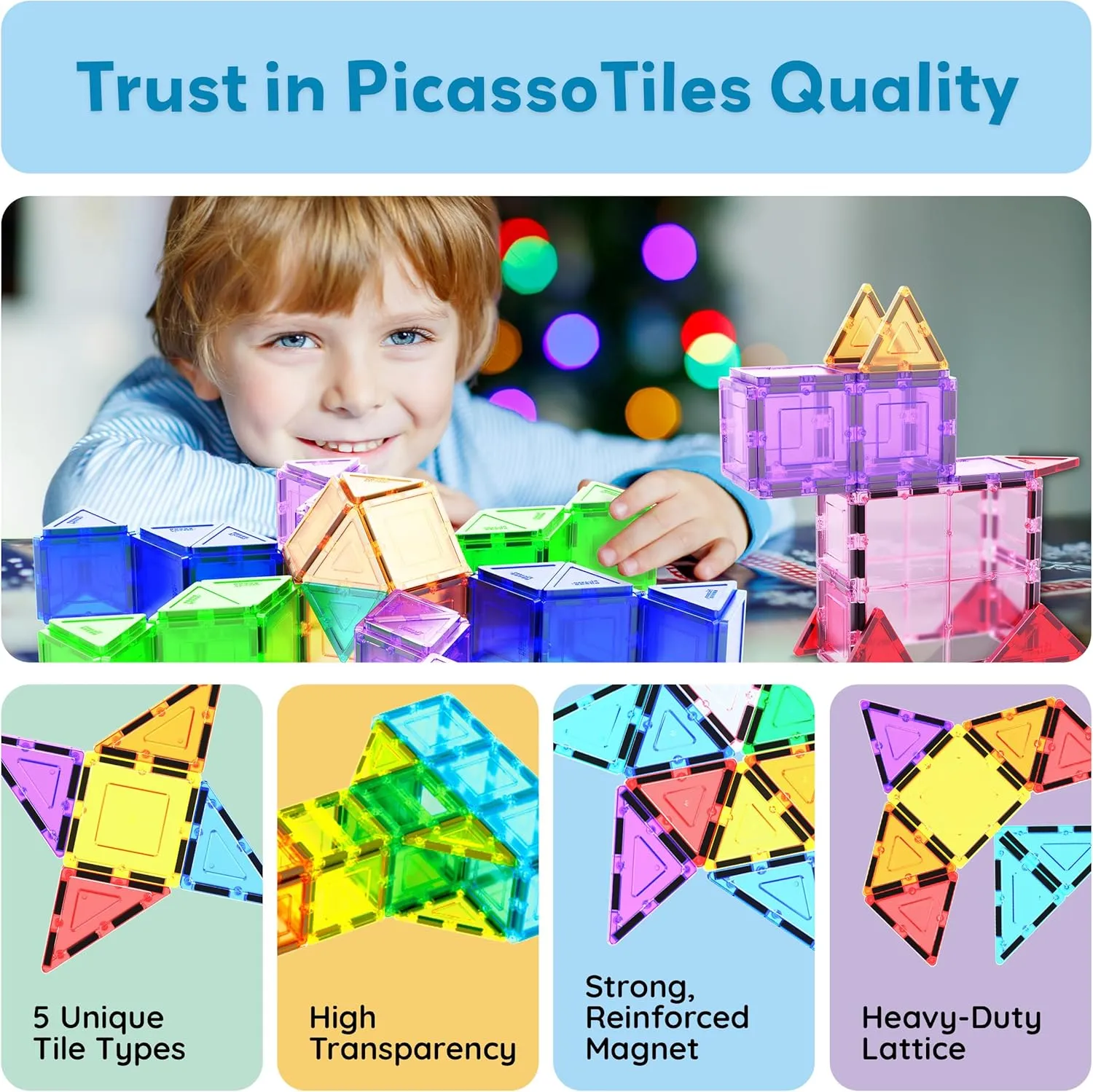 PicassoTiles 101pcs Magnetic Building Block Toy   Case Set Magnet Tile Construction Blocks for Ages 3 and Up Educational Kit Child Brain Development Learning Playset in Portable Travel Carry Bin