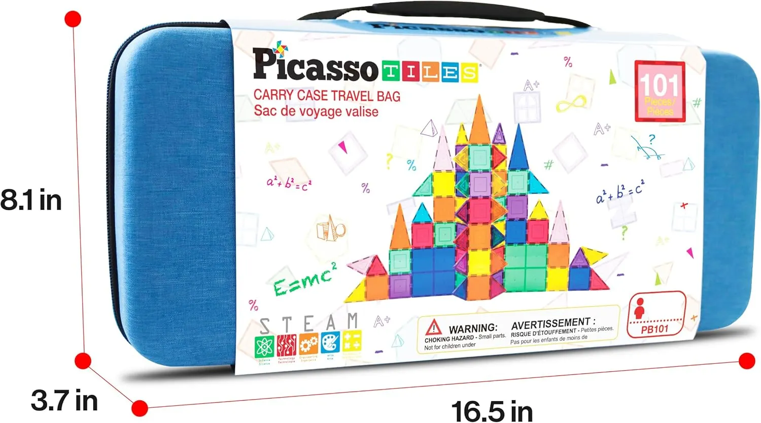 PicassoTiles 101pcs Magnetic Building Block Toy   Case Set Magnet Tile Construction Blocks for Ages 3 and Up Educational Kit Child Brain Development Learning Playset in Portable Travel Carry Bin