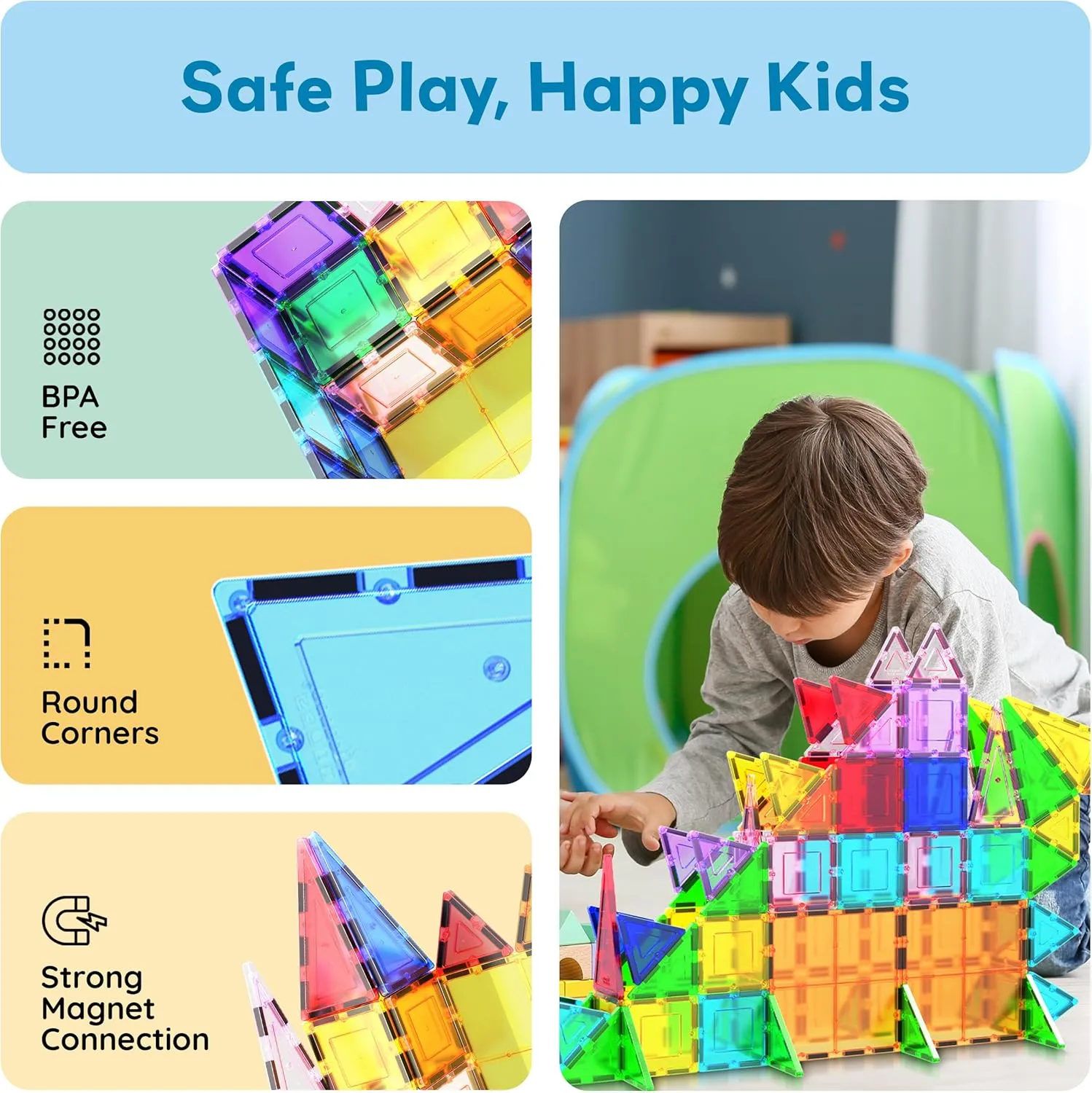 PicassoTiles 101pcs Magnetic Building Block Toy   Case Set Magnet Tile Construction Blocks for Ages 3 and Up Educational Kit Child Brain Development Learning Playset in Portable Travel Carry Bin