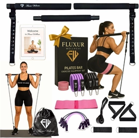 Pilates Bar Kit with Resistance Bands – Portable Home Workout Equipment for Women & Men, Includes Booty Band & eBook, Ideal for Full Body Toning, Beginners & at-Home Fitness