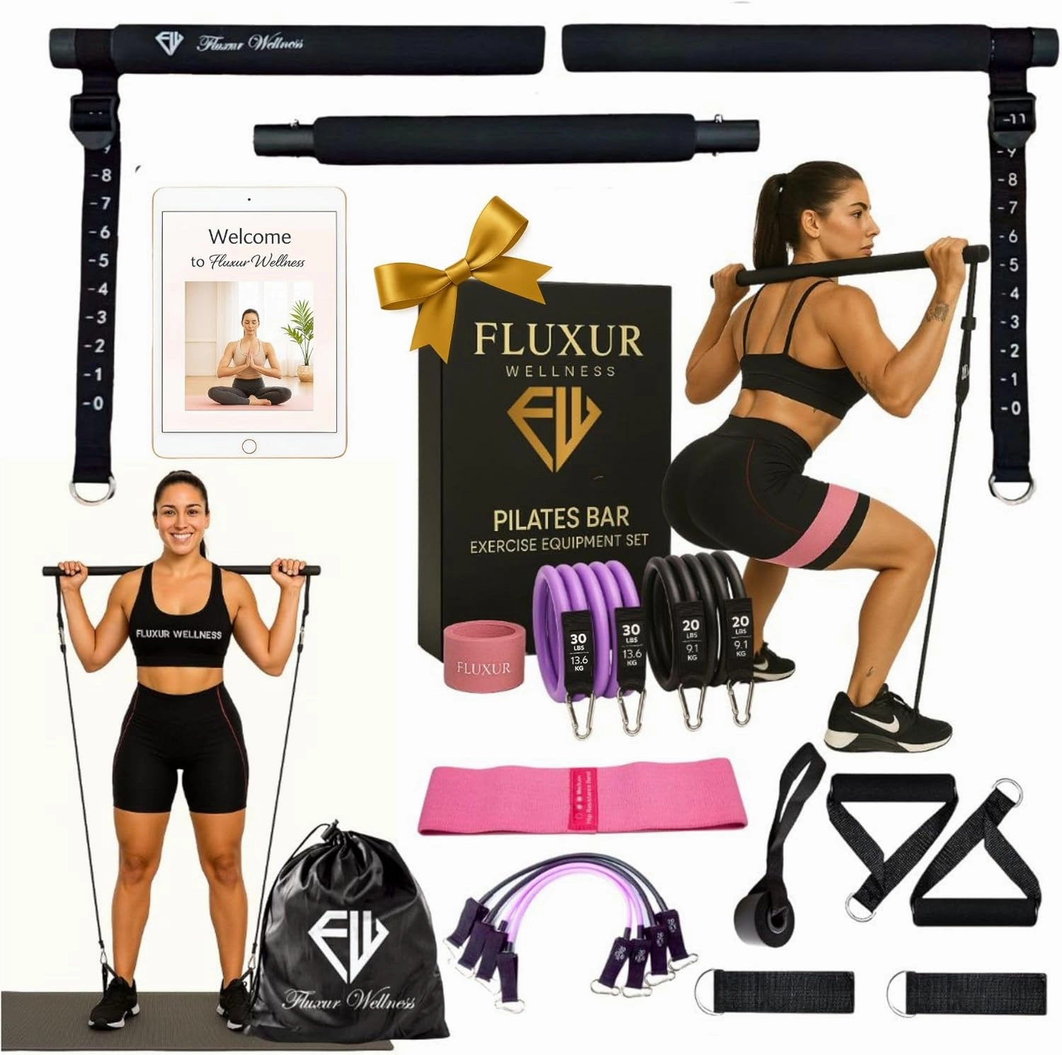 Pilates Bar Kit with Resistance Bands – Portable Home Workout Equipment for Women & Men, Includes Booty Band & eBook, Ideal for Full Body Toning, Beginners & at-Home Fitness