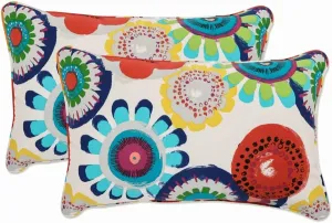 Pillow Perfect Bright Floral Indoor/Outdoor Accent Throw Pillow Plush Fill, Weather, and Fade Resistant, Lumbar - 11.5" x 18.5", Blue/Ivory Crosby 2 Count
