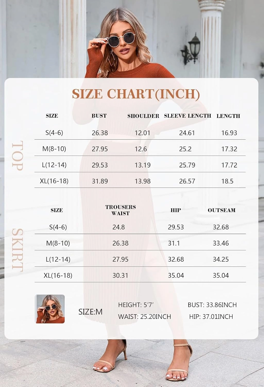 Pink Queen Women's 2 Piece Sweater Outfits Set Long Sleeve Crop Top Ribbed Split Bodycon Midi Long Skirt Knit Dresses