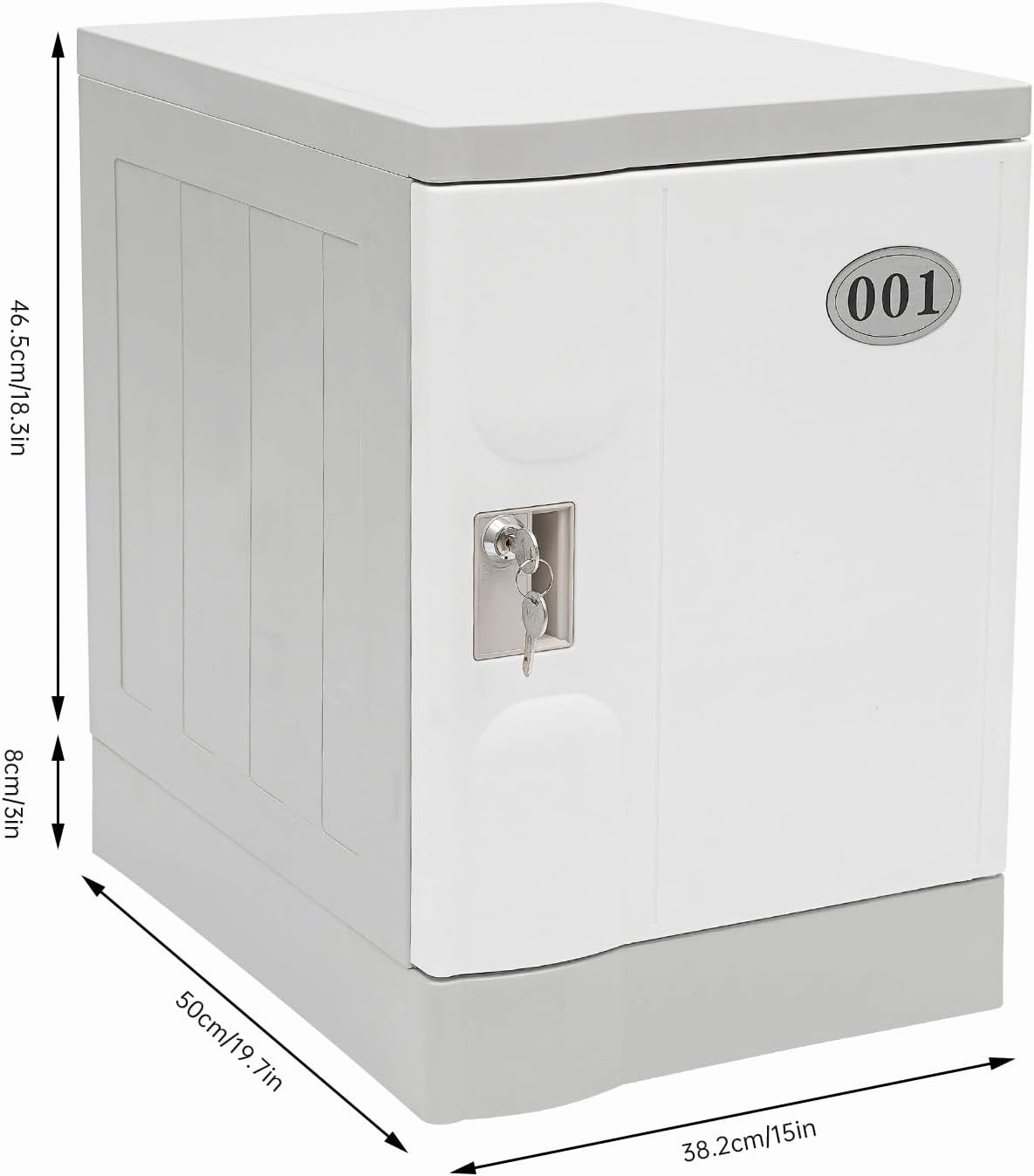 Plastic Locker, Lockable Storage Cabinet 19" with Keys | Great for Kids, Home, School, Office or Outdoor | Toy Box, Footlocker, Bedside Dresser/Nightstand, Sports or Gym (White)