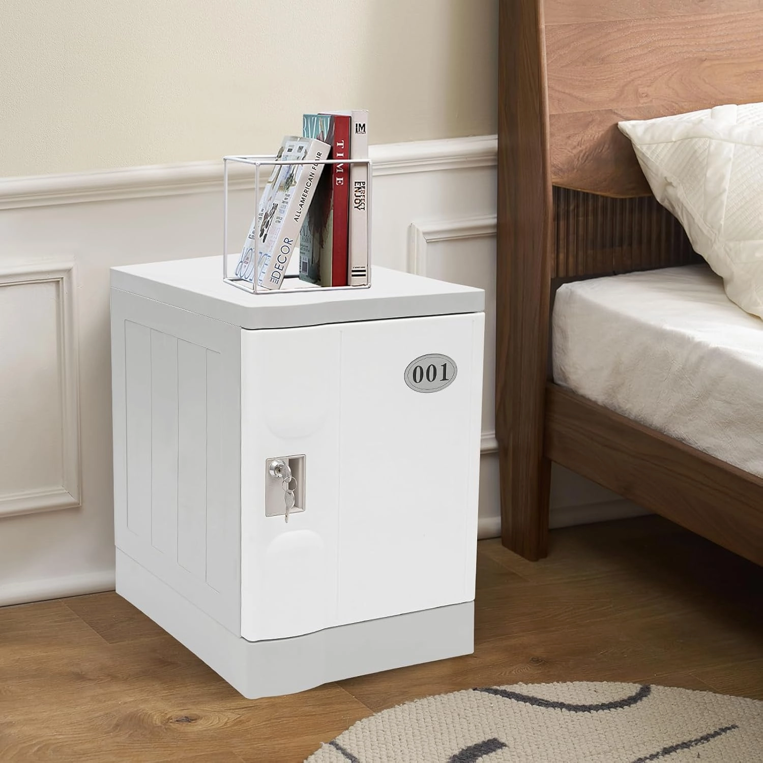 Plastic Locker, Lockable Storage Cabinet 19" with Keys | Great for Kids, Home, School, Office or Outdoor | Toy Box, Footlocker, Bedside Dresser/Nightstand, Sports or Gym (White)
