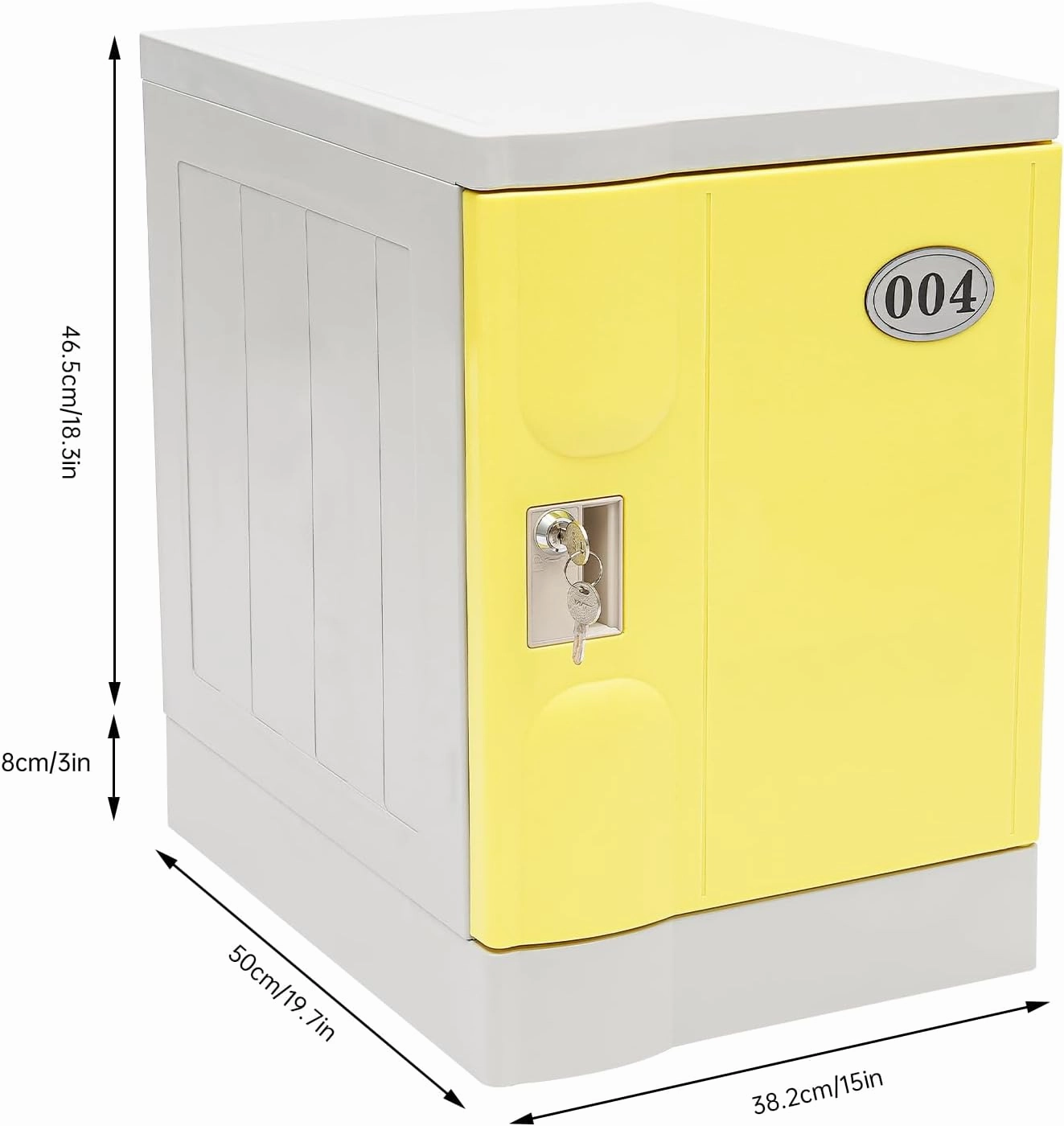 Plastic Locker, Lockable Storage Cabinet 19" with Keys | Great for Kids, Home, School, Office or Outdoor | Toy Box, Footlocker, Bedside Dresser/Nightstand, Sports or Gym (Yellow)