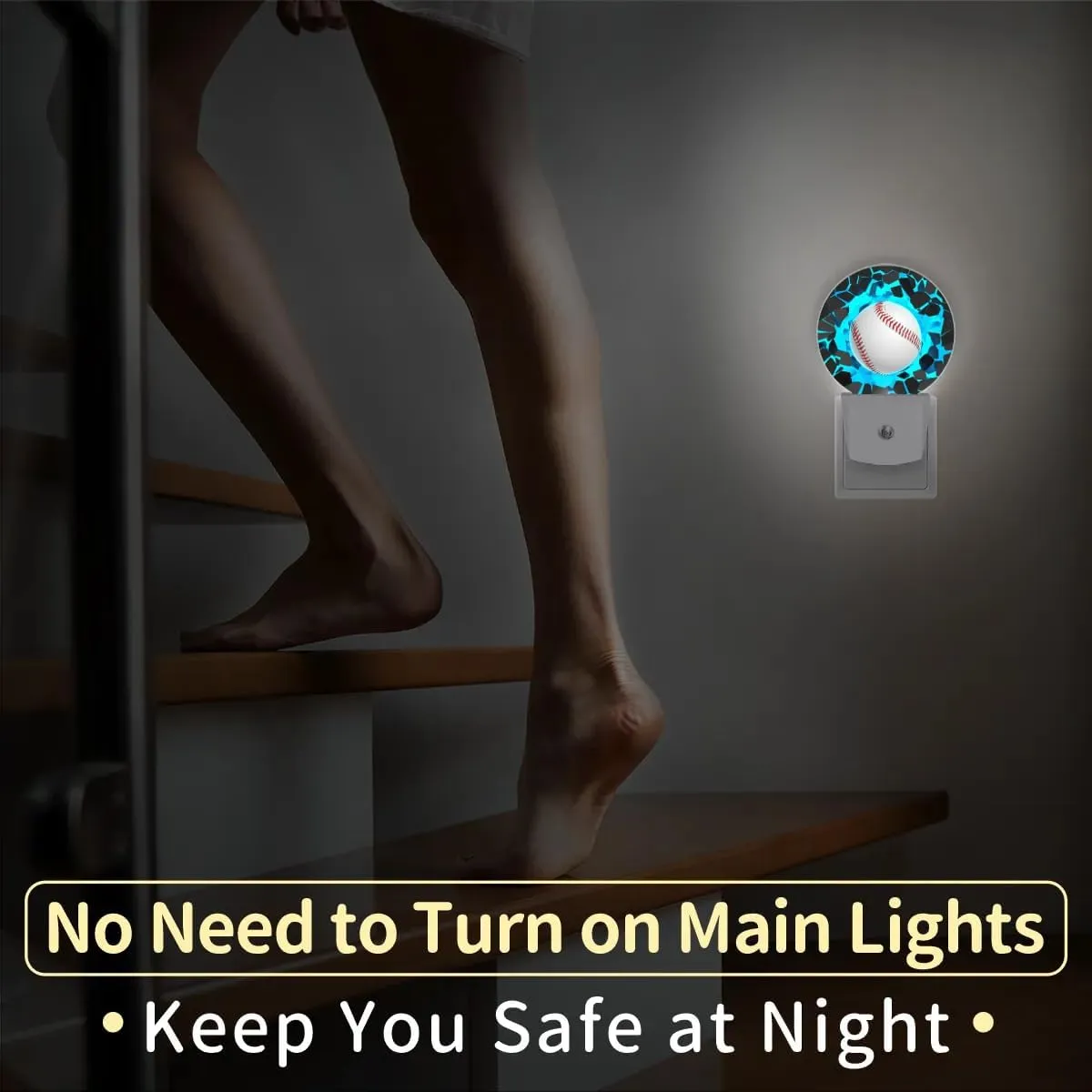 Plug-in Led Night Light with Auto Dusk to Dawn Sensor for Boys Girls Room Decor, 3D Blue Baseball Wall Lamp Nightlights for Hallway,Bedroom, Kids Room, Kitchen, Stairway, (0.5W, 2 Pack)