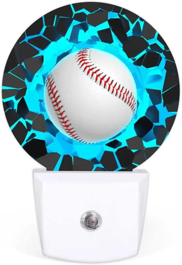 Plug-in Led Night Light with Auto Dusk to Dawn Sensor for Boys Girls Room Decor, 3D Blue Baseball Wall Lamp Nightlights for Hallway,Bedroom, Kids Room, Kitchen, Stairway, (0.5W, 2 Pack)