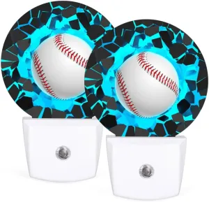 Plug-in Led Night Light with Auto Dusk to Dawn Sensor for Boys Girls Room Decor, 3D Blue Baseball Wall Lamp Nightlights for Hallway,Bedroom, Kids Room, Kitchen, Stairway, (0.5W, 2 Pack)