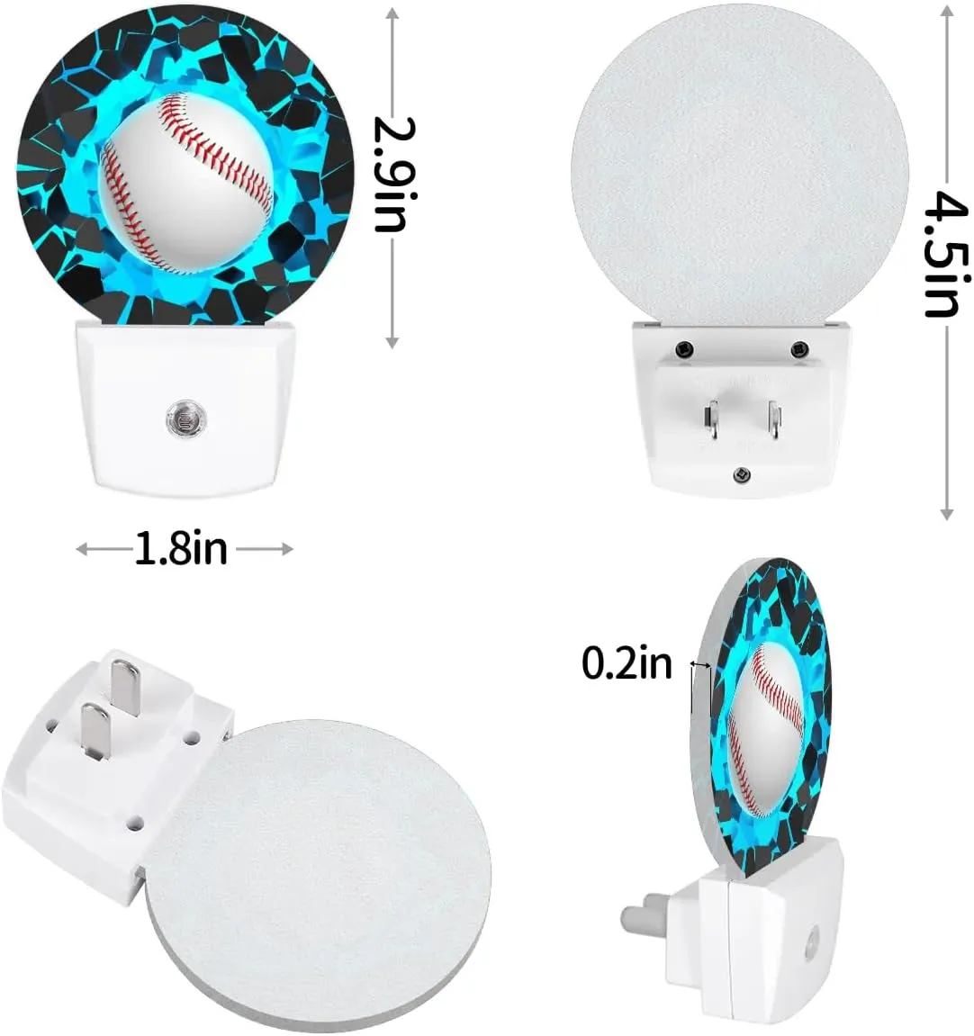 Plug-in Led Night Light with Auto Dusk to Dawn Sensor for Boys Girls Room Decor, 3D Blue Baseball Wall Lamp Nightlights for Hallway,Bedroom, Kids Room, Kitchen, Stairway, (0.5W, 2 Pack)