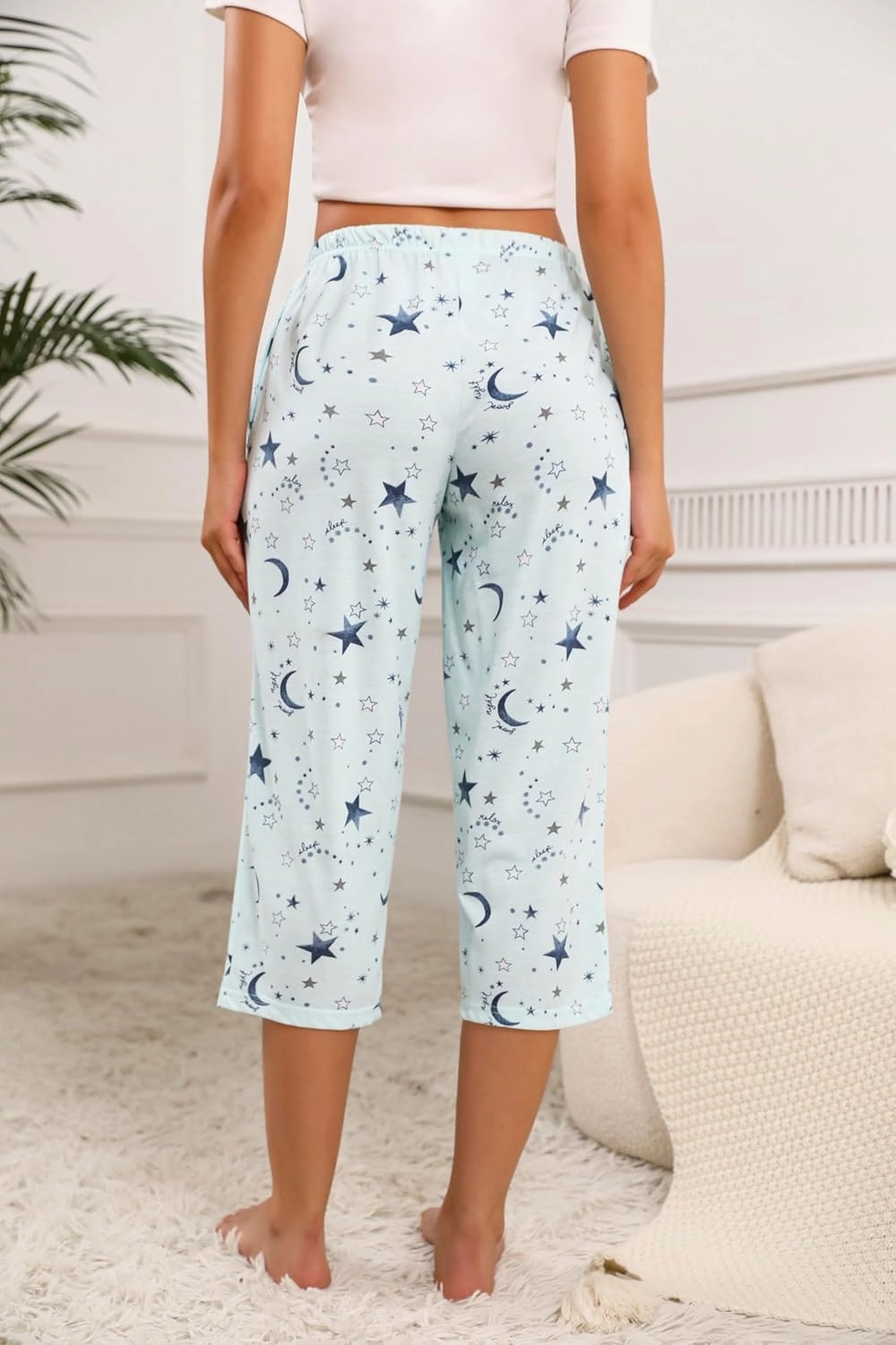 PNAEONG Women's Capri Pajama Pants Lounge Causal Bottoms Fun Print Sleep Pants