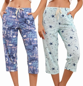 PNAEONG Women's Capri Pajama Pants Lounge Causal Bottoms Fun Print Sleep Pants