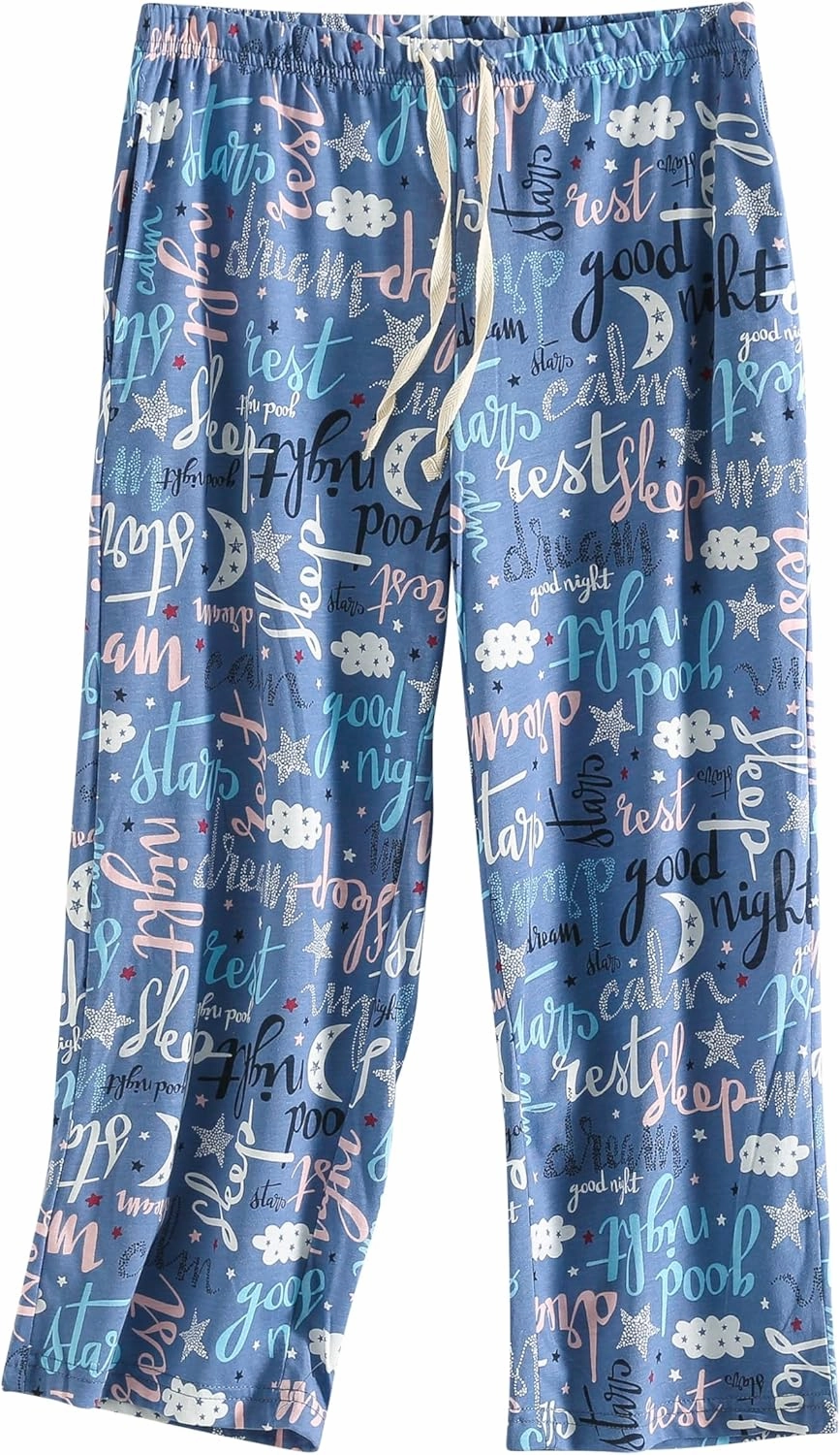 PNAEONG Women's Capri Pajama Pants Lounge Causal Bottoms Fun Print Sleep Pants