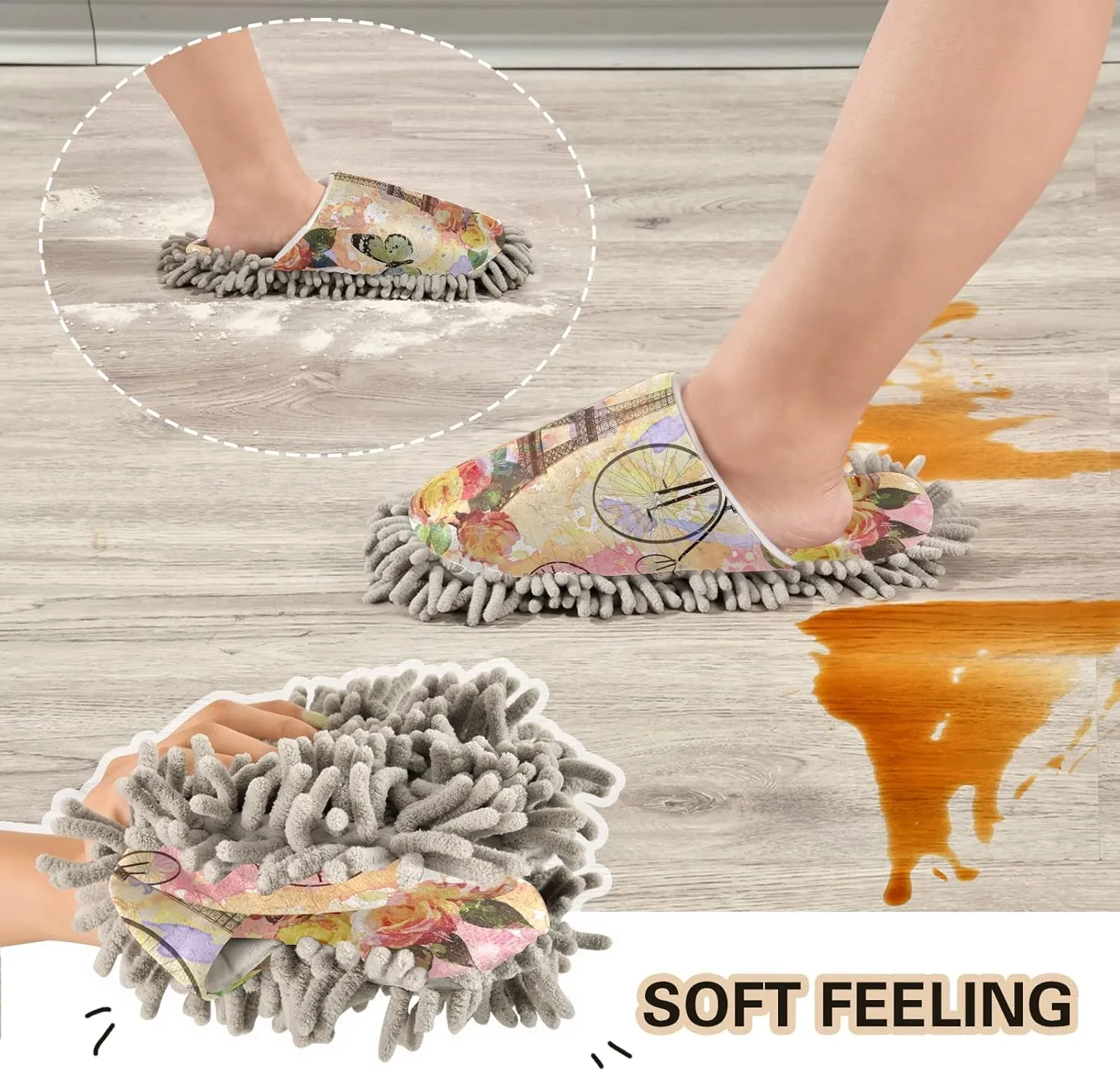 Poeticcity Mop Slippers Shoes, Unisex Cleaning House Slippers Spa Dusting Slippers M-L