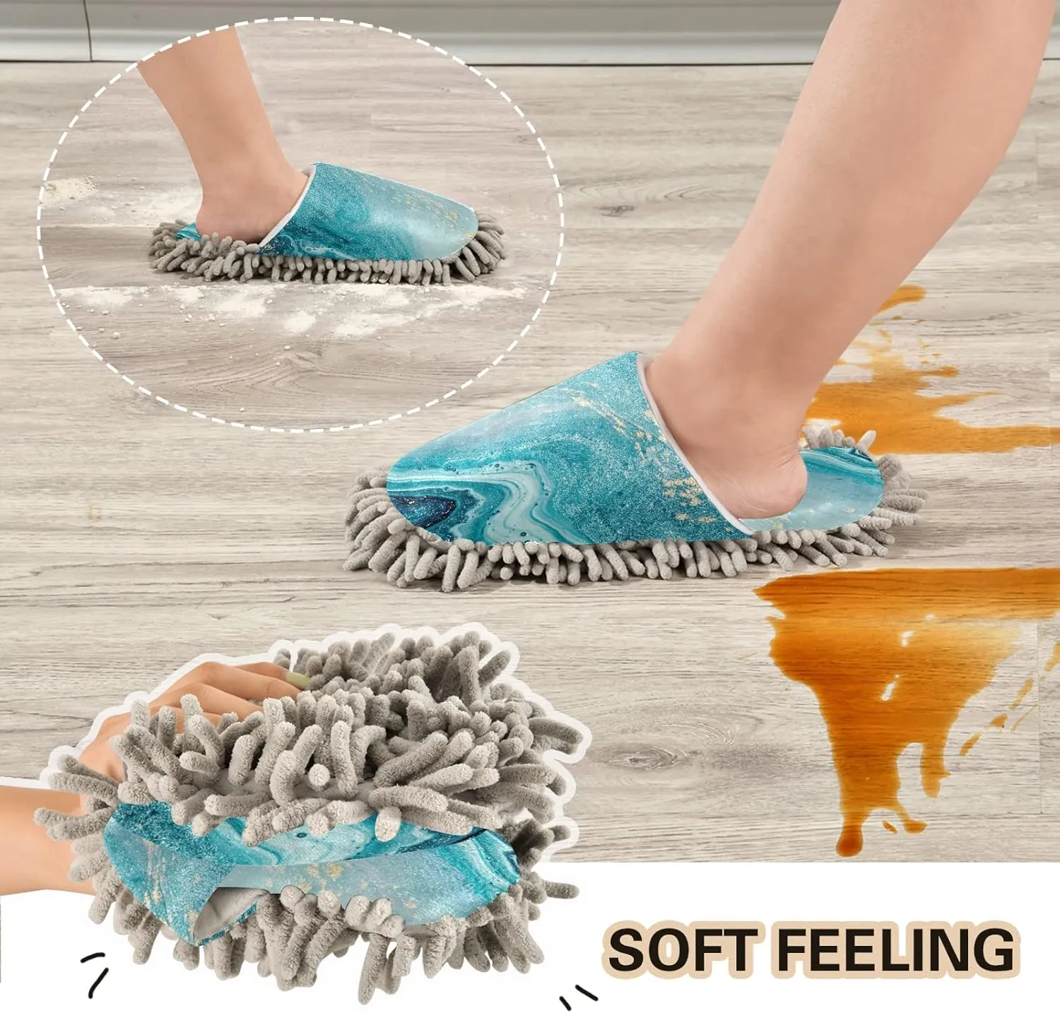 Poeticcity Mop Slippers Shoes, Unisex Cleaning House Slippers Spa Dusting Slippers M-L