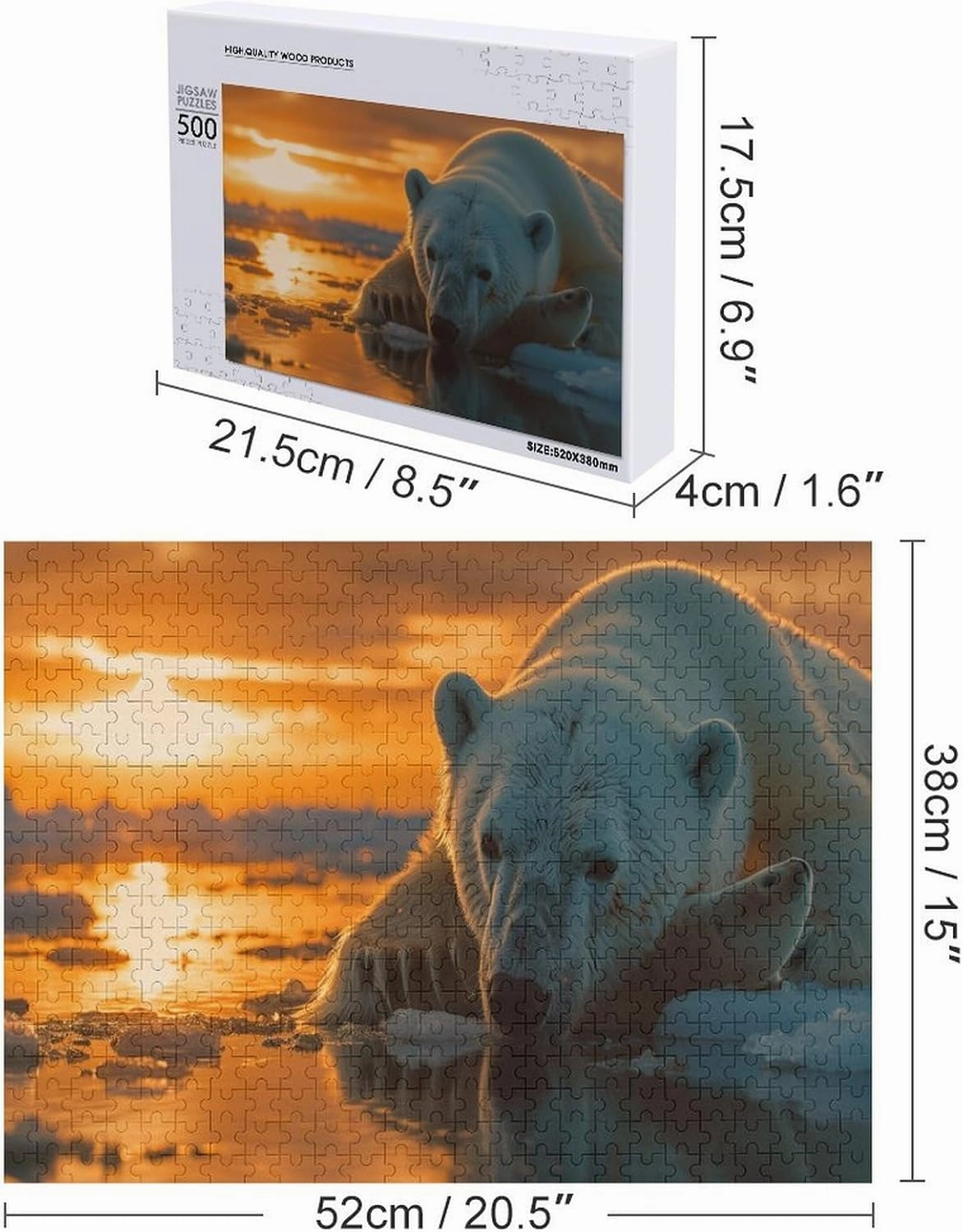 Polar Bear 500 Piece Jigsaw Puzzle,Arctic Scenery Wooden Puzzle for Adults, Wooden Puzzle,Challenging Puzzles,500 PCS