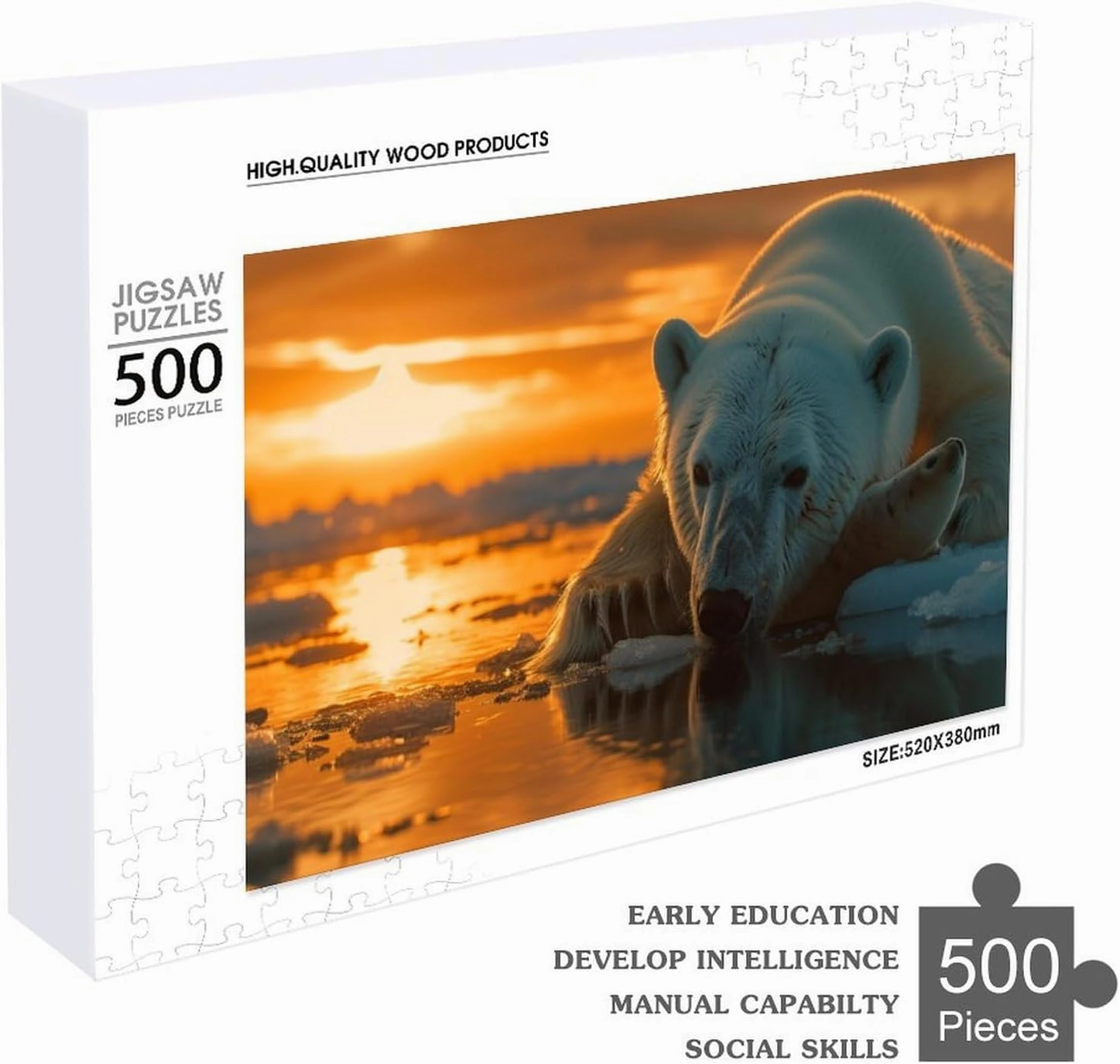 Polar Bear 500 Piece Jigsaw Puzzle,Arctic Scenery Wooden Puzzle for Adults, Wooden Puzzle,Challenging Puzzles,500 PCS