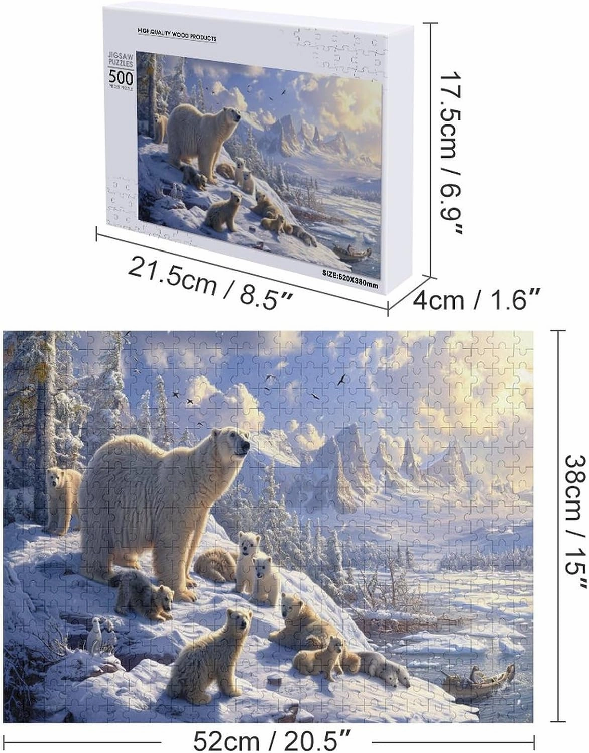 Polar Bear 500 Piece Jigsaw Puzzle,Arctic Scenery Wooden Puzzle for Adults, Wooden Puzzle,Educational Toy,500 PCS