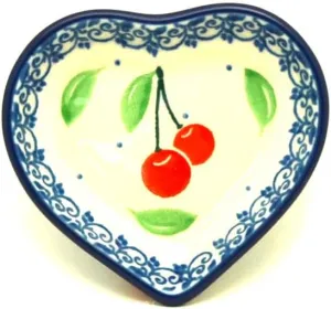 Polish Pottery Tea Bag Holder - Heart - Cherry Pie