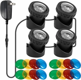Pond Lights with Color Lense, IP68 Waterproof Submersible LED Fountain Lights Underwater Landscape Spotlights for Garden Yard Aquarium Pond Fountain Waterwall Decor, 4 Lights