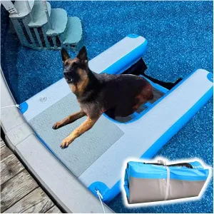 Pool Dog Ramp Portable Inflatable, PVC Non-Slip Pet Climbing Ladder Swimming Rest Platform, with Manual Air Inflation Pump, for Dock Lake Boat Up to 60kg Dogs(Blue)