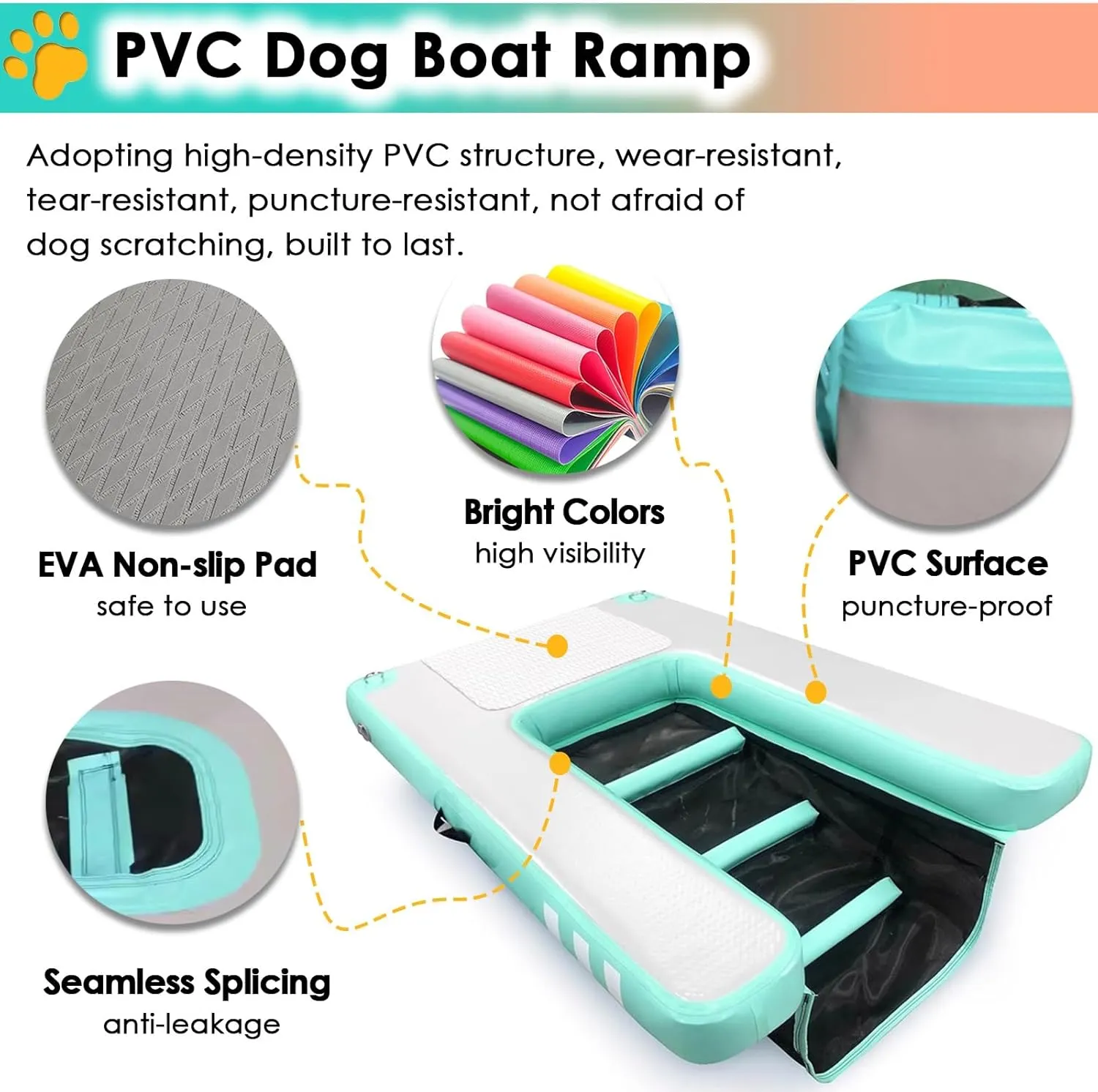 Pool Dog Ramp Portable Inflatable, PVC Non-Slip Pet Climbing Ladder Swimming Rest Platform, with Manual Air Inflation Pump, for Dock Lake Boat Up to 60kg Dogs(Blue)