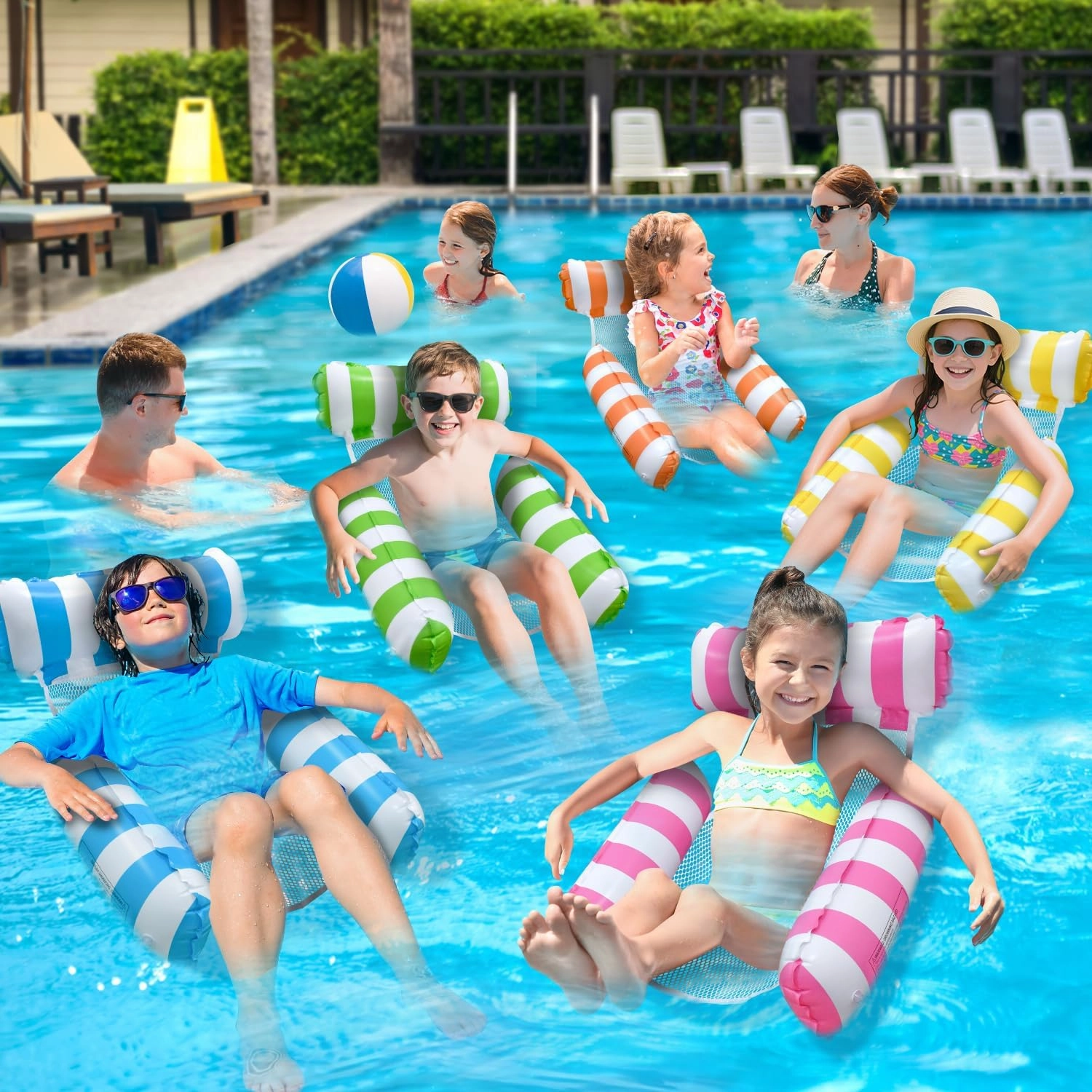 Pool Floats Kids, Meegoo Pool Lounge Chairs 3 Tubes Floaties Water Hammock Inflatable Pool Toys for Kids Ages 8-12 for Summer Party Beach Vacation Essentials