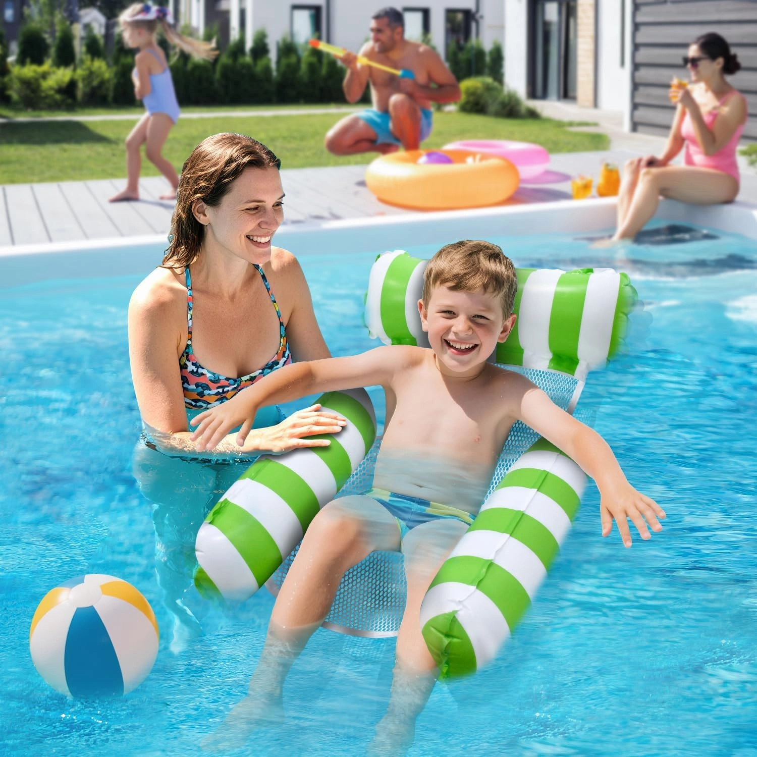 Pool Floats Kids, Meegoo Pool Lounge Chairs 3 Tubes Floaties Water Hammock Inflatable Pool Toys for Kids Ages 8-12 for Summer Party Beach Vacation Essentials