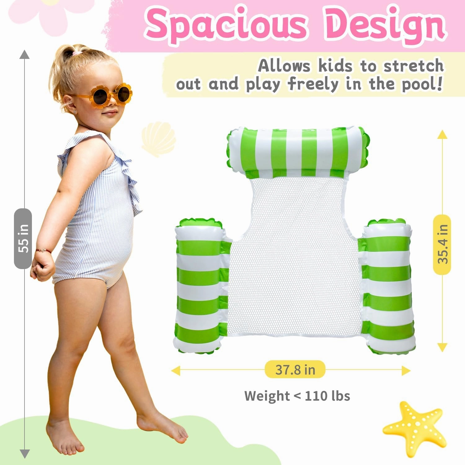 Pool Floats Kids, Meegoo Pool Lounge Chairs 3 Tubes Floaties Water Hammock Inflatable Pool Toys for Kids Ages 8-12 for Summer Party Beach Vacation Essentials
