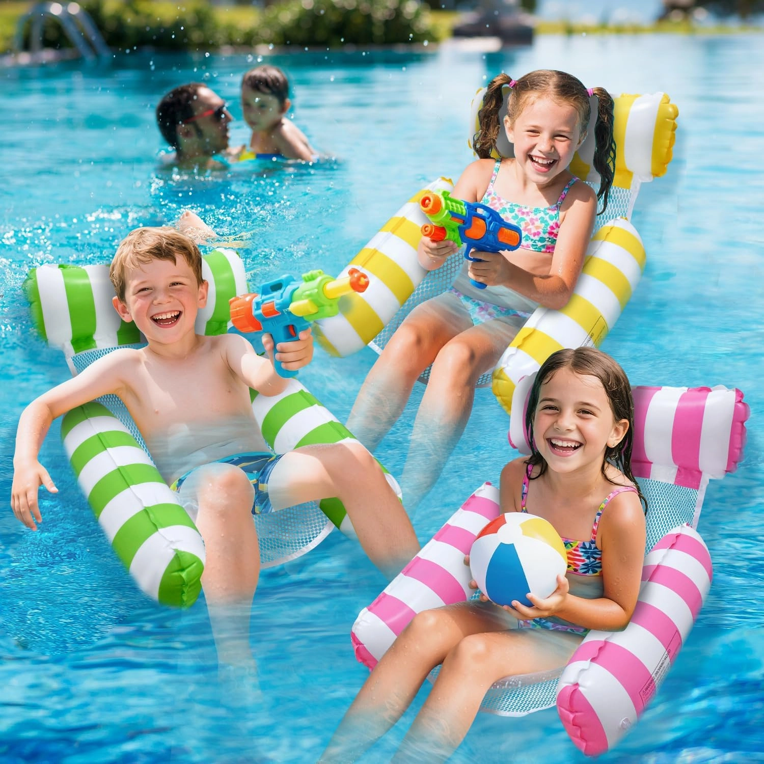 Pool Floats Kids, Meegoo Pool Lounge Chairs 3 Tubes Floaties Water Hammock Inflatable Pool Toys for Kids Ages 8-12 for Summer Party Beach Vacation Essentials