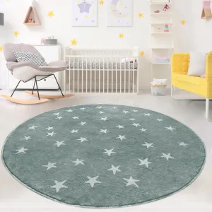 Poowe Stars Round Rug Starry Sky Stars Area Rug Soft Durable Washable for Nursery Playroom Classroom，Kids Area Rug, Large Non-Slip Baby Crawling Floor Mat,Blue-Round 4FT