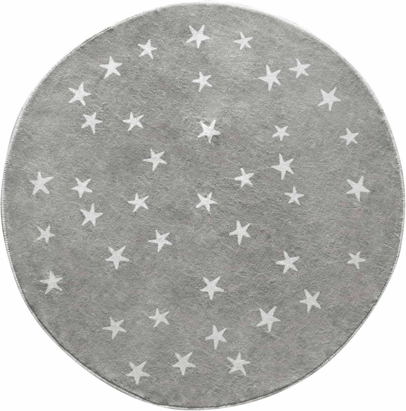 Poowe Stars Round Rug Starry Sky Stars Area Rug Soft Durable Washable for Nursery Playroom Classroom，Kids Area Rug, Large Non-Slip Baby Crawling Floor Mat,Grey-Round 4FT
