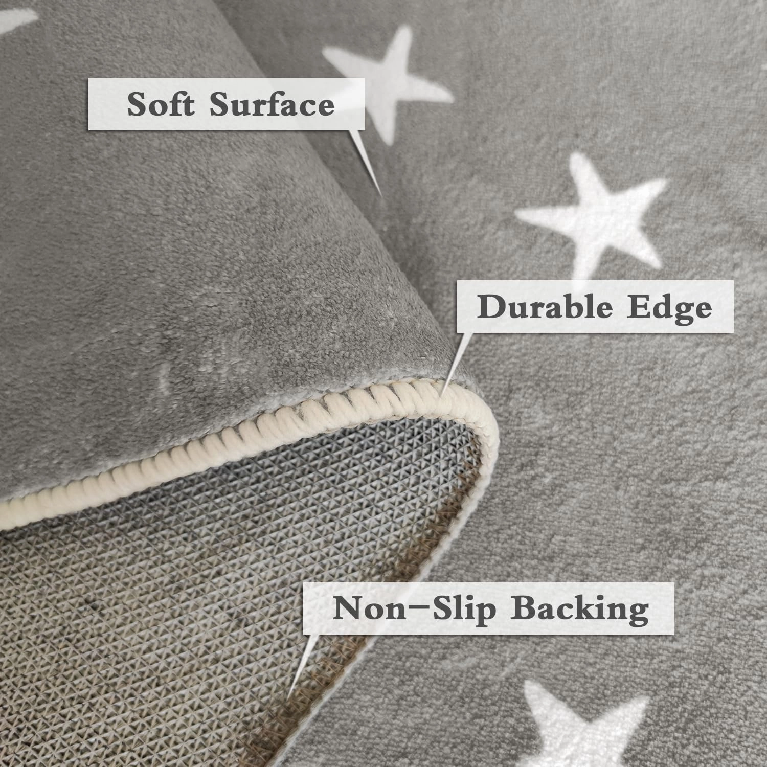 Poowe Stars Round Rug Starry Sky Stars Area Rug Soft Durable Washable for Nursery Playroom Classroom，Kids Area Rug, Large Non-Slip Baby Crawling Floor Mat,Grey-Round 4FT