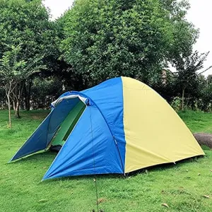 Portable 3-4 Person Outdoor Camping Tent, Double Layer Rainproof Large Space Tent for Hiking Fishing Travel Picnic Family Outin