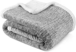 Premium Sherpa Melange Throw Blanket for Couch, Sofa by Pavilia | Soft, Fluffy, Plush, Warm, Cozy | Light Gray Fuzzy Lightweight Microfiber, Luxury Modern Reversible TV Blanket | 50 x 60 Inches