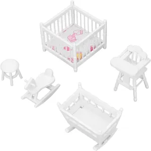 Pssopp Wooden Dollhouse Furniture, Dollhouse Nursery Furnitures Sturdy Wooden Dollhouse Furniture White Color for Minidollhouse