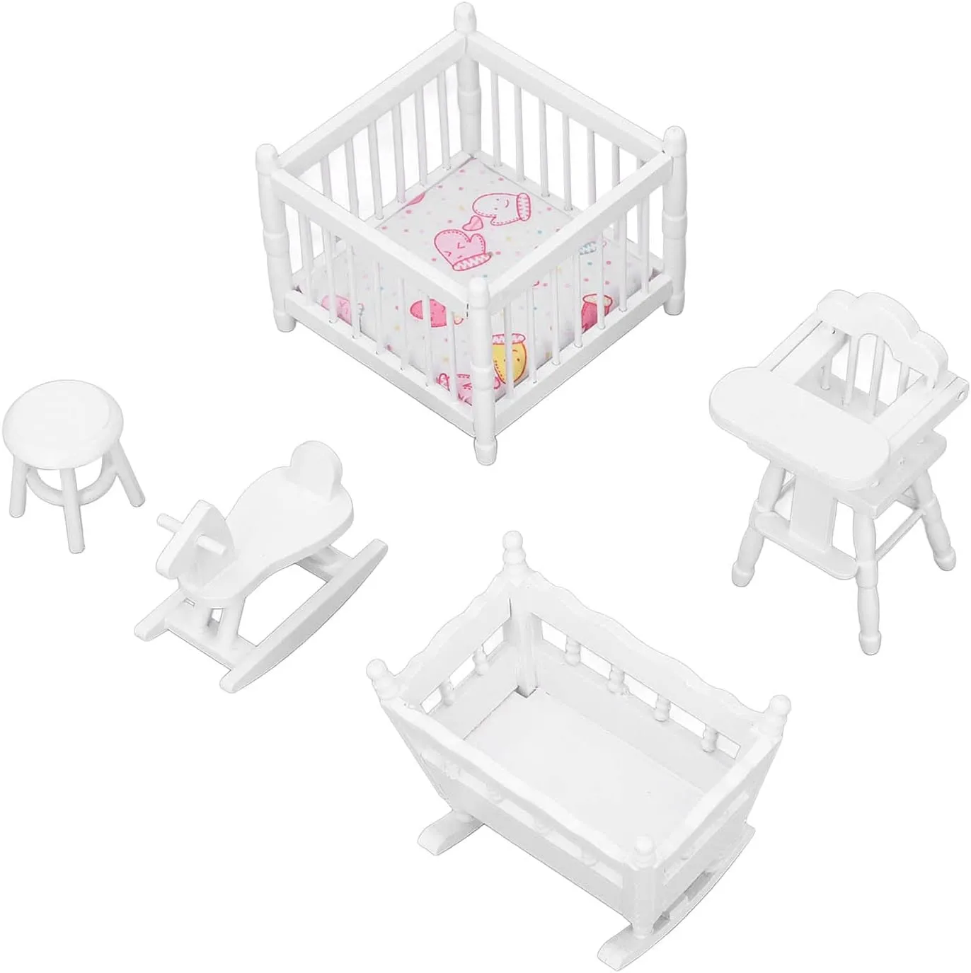 Pssopp Wooden Dollhouse Furniture, Dollhouse Nursery Furnitures Sturdy Wooden Dollhouse Furniture White Color for Minidollhouse