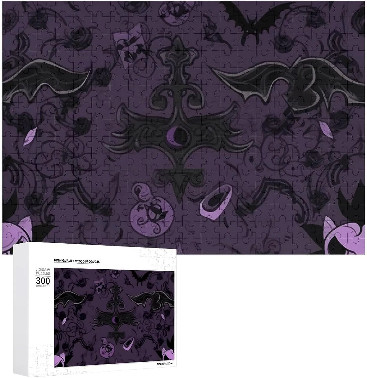 Purple Black Goth Spooky Puzzles 300 Pieces Personalized Jigsaw Puzzles Purple Black Goth Spooky Photo Puzzle Challenging Picture Puzzle for Adults Personaliz Jigsaw with Storage Bag (15.7" X 11")