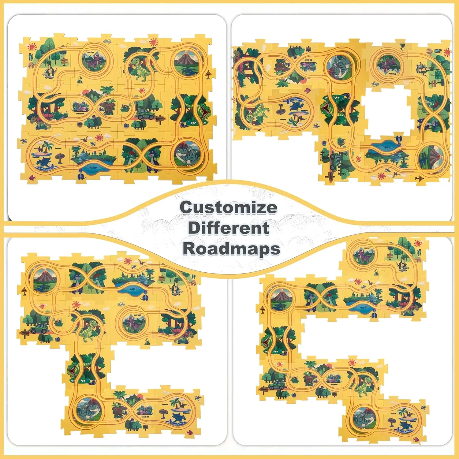 Puzzle Track Car Play Set 25PCS Racer Kids Car Track Set, Dinosaur-Themed Puzzles, Educational Montessori Toys for 3-6 Year Old Boys & Girls