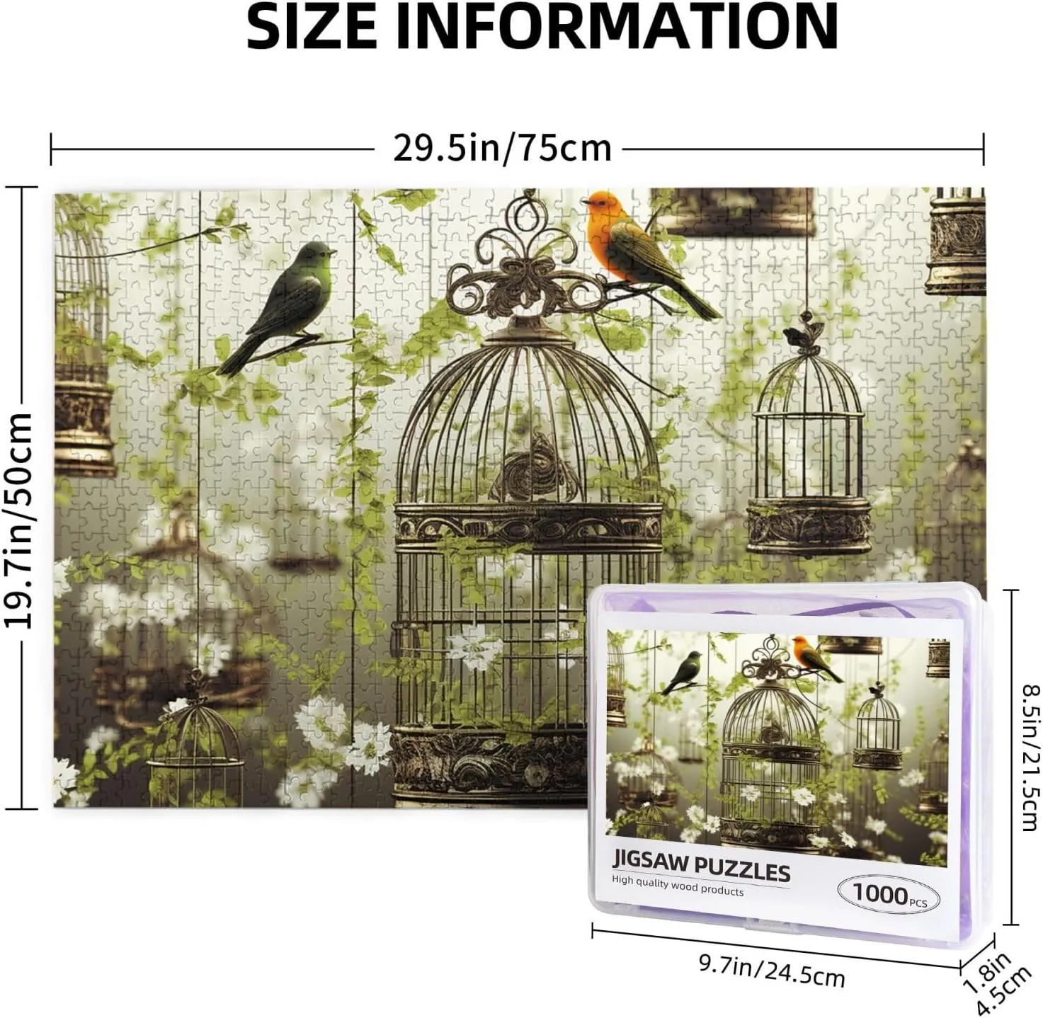 Puzzles 1000 Pieces Personalized Jigsaw Puzzles Birdcages and Birds Photo Puzzle Challenging Picture Puzzle for Adults Personaliz Jigsaw with Storage Bag (29.5" x 19.7")