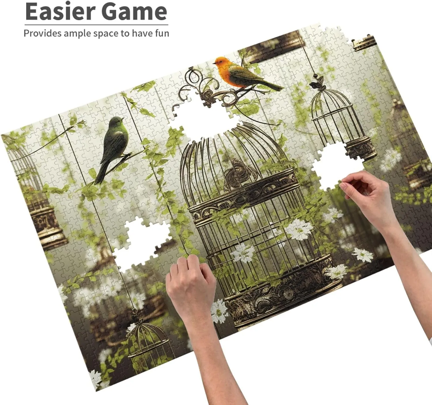Puzzles 1000 Pieces Personalized Jigsaw Puzzles Birdcages and Birds Photo Puzzle Challenging Picture Puzzle for Adults Personaliz Jigsaw with Storage Bag (29.5" x 19.7")