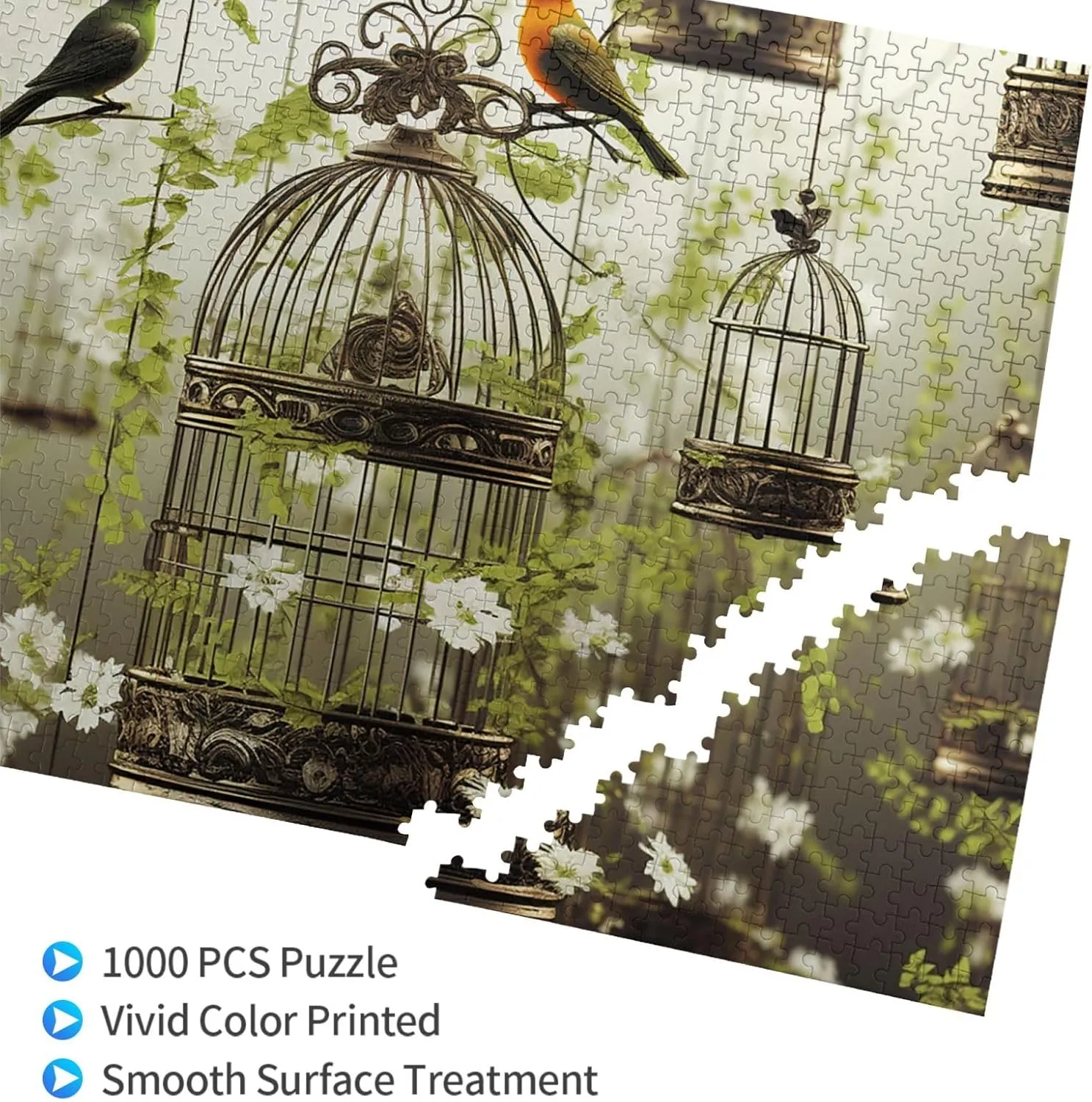 Puzzles 1000 Pieces Personalized Jigsaw Puzzles Birdcages and Birds Photo Puzzle Challenging Picture Puzzle for Adults Personaliz Jigsaw with Storage Bag (29.5" x 19.7")