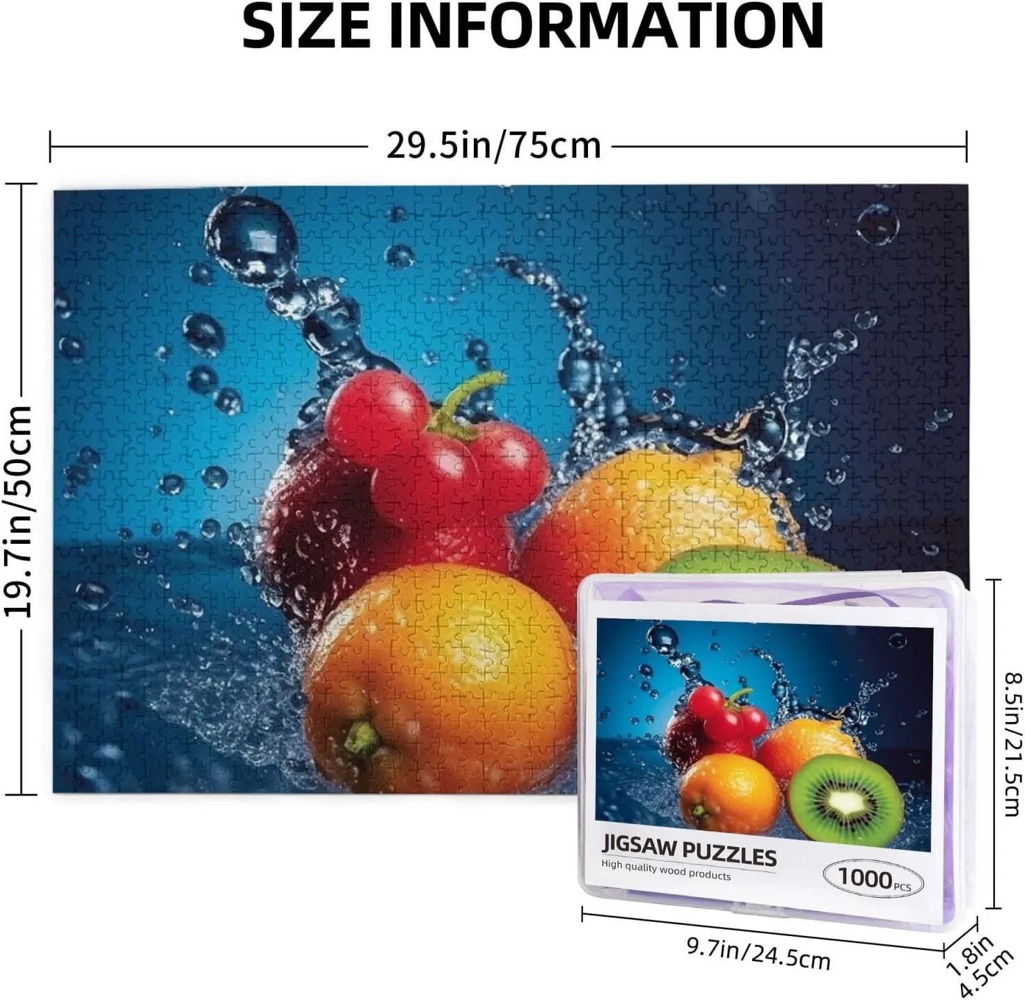 Puzzles 1000 Pieces Personalized Jigsaw Puzzles Water Drops Fruits Photo Puzzle Challenging Picture Puzzle for Adults Personaliz Jigsaw with Storage Bag (29.5" x 19.7")