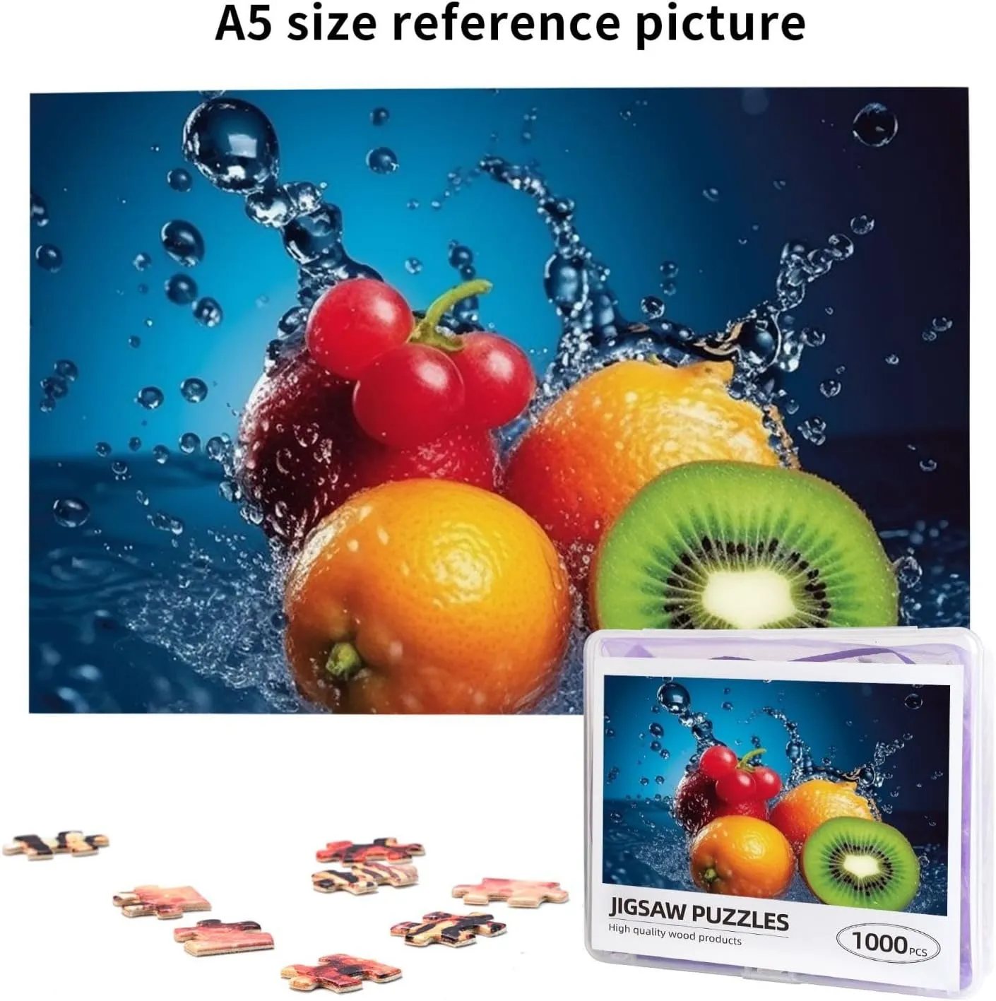 Puzzles 1000 Pieces Personalized Jigsaw Puzzles Water Drops Fruits Photo Puzzle Challenging Picture Puzzle for Adults Personaliz Jigsaw with Storage Bag (29.5" x 19.7")