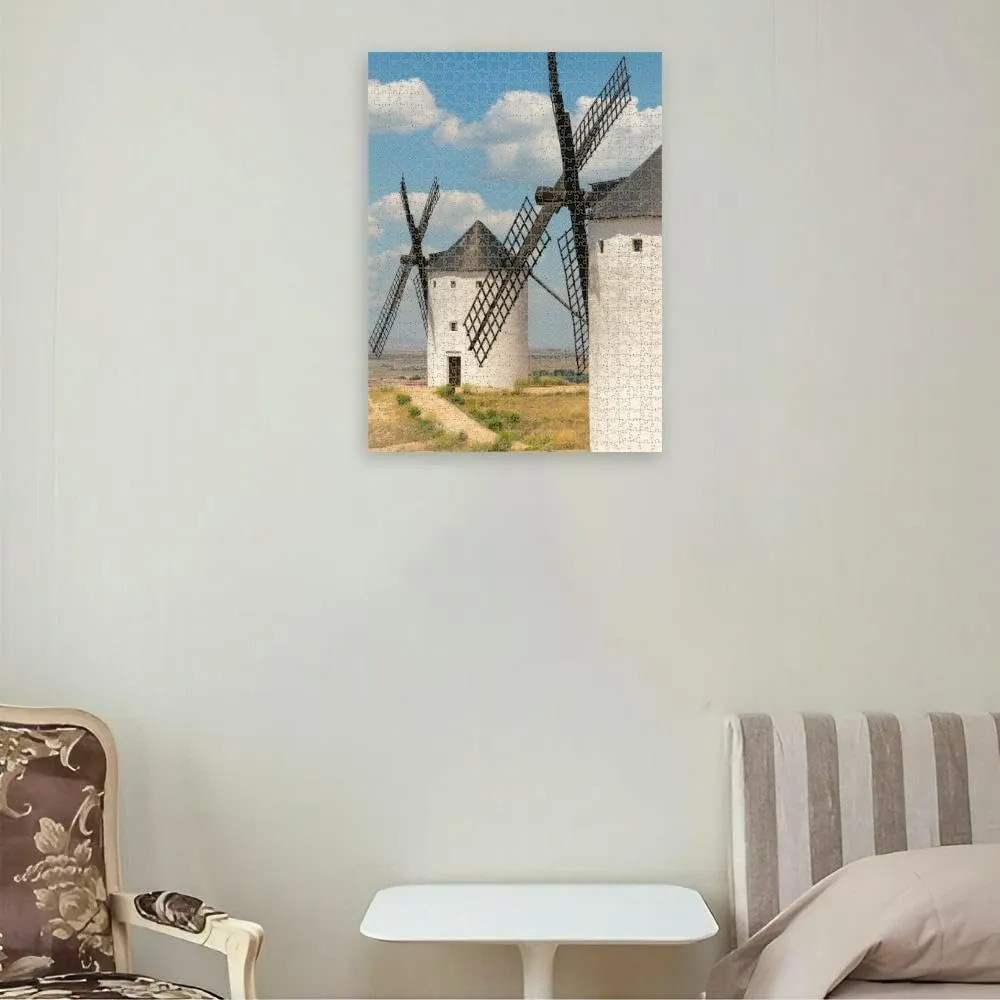 Puzzles for Adults 1000 Pieces Jigsaw Puzzles with Letters on Back Old Windmills The Mountains Europe Difficult Hard Cool Puzzle 1000 Piece Puzzle Clearance
