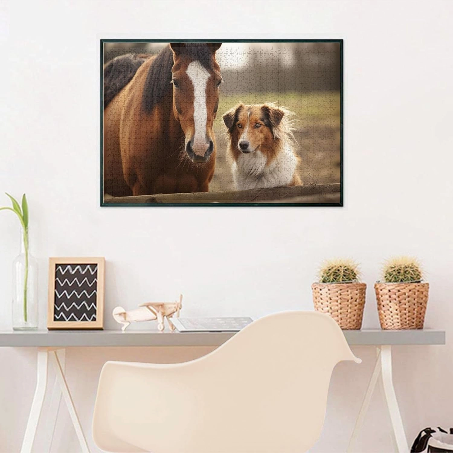 Puzzles 1000 Pieces Personalized Jigsaw Puzzles Collie Dog Horse Photo Puzzle Challenging Picture Puzzle for Adults Personaliz Jigsaw with Storage Bag (29.5" x 19.7")